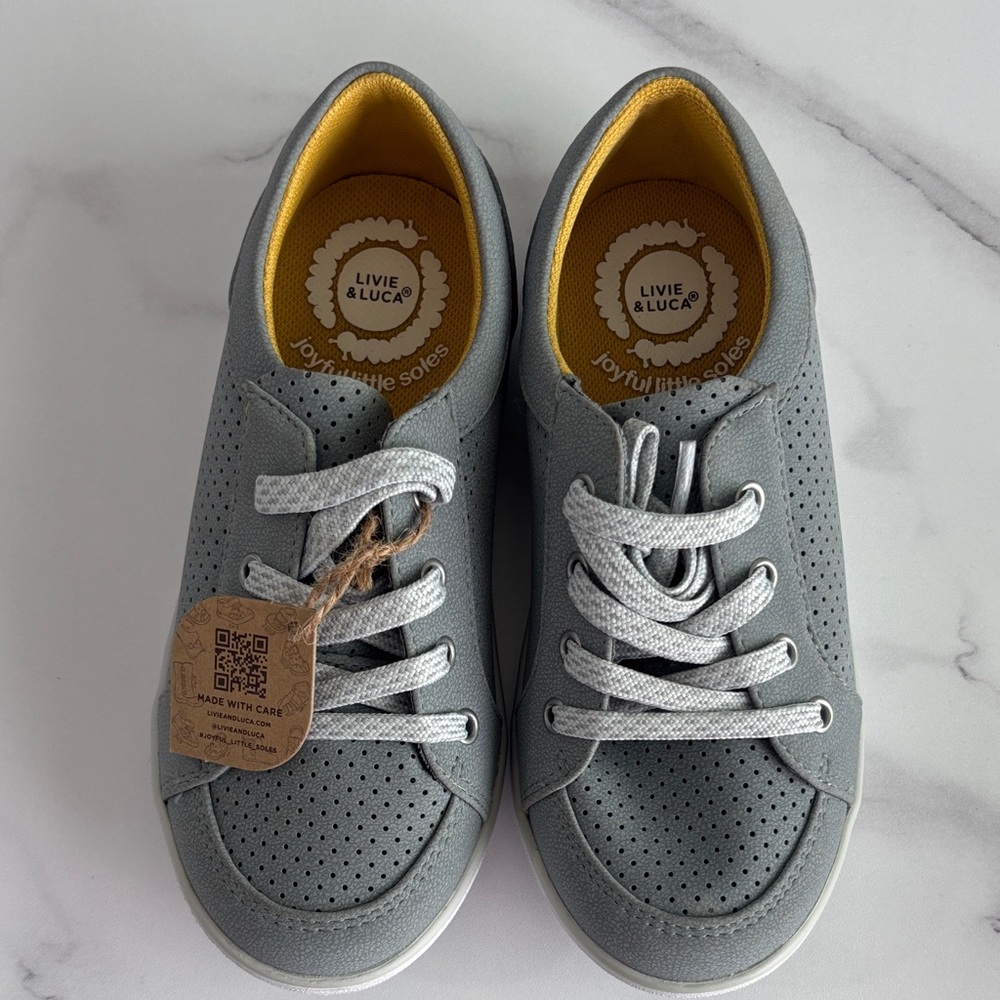 Livie & Luca Perforated Gray Sneakers with adjustable Velcro and laces